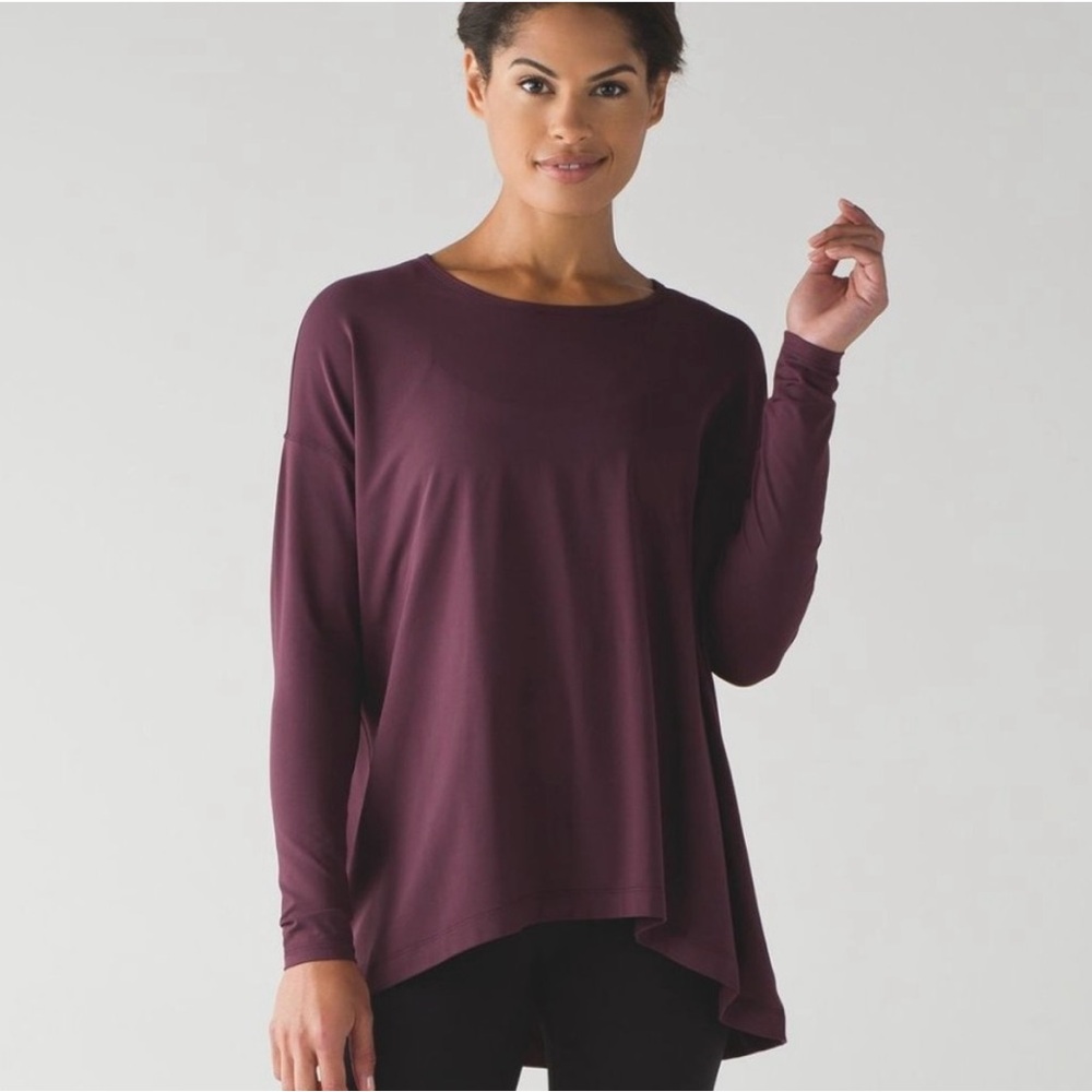 Lululemon City Bound Long Sleeve T Shirt Size 8 Burgundy Red Oversized Crewneck